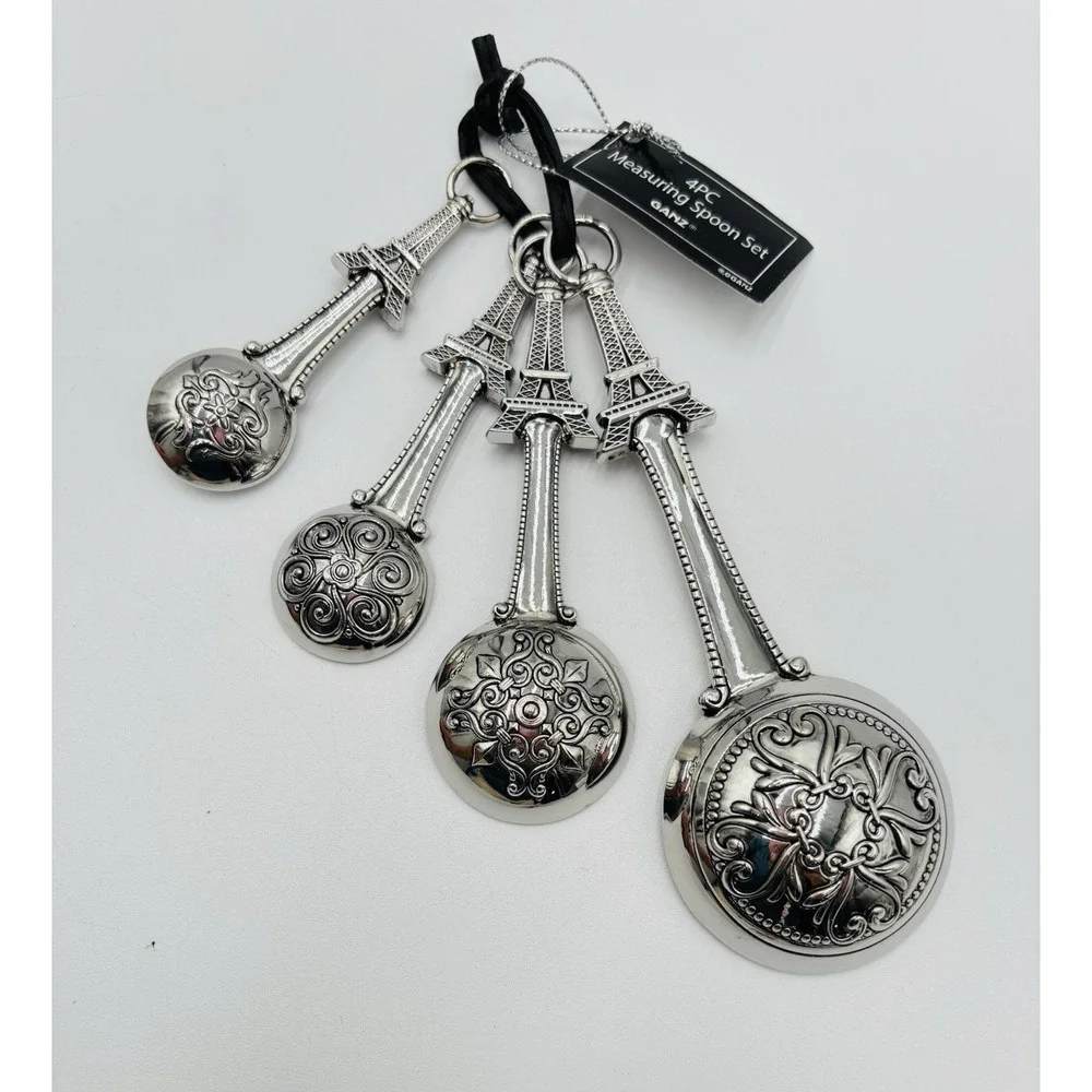 NWT Ganz Paris Eiffel Tower Measuring Spoons Set 4 Pc Fleur de Lis Kitchen Decor
